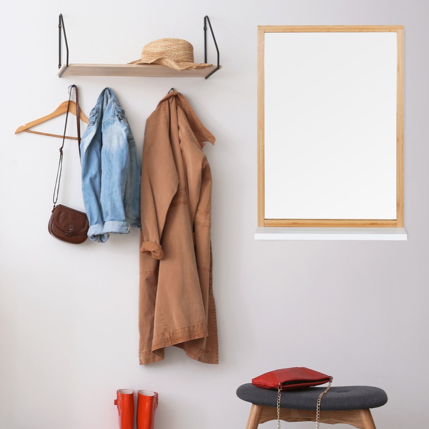 Wall mirror with shelf