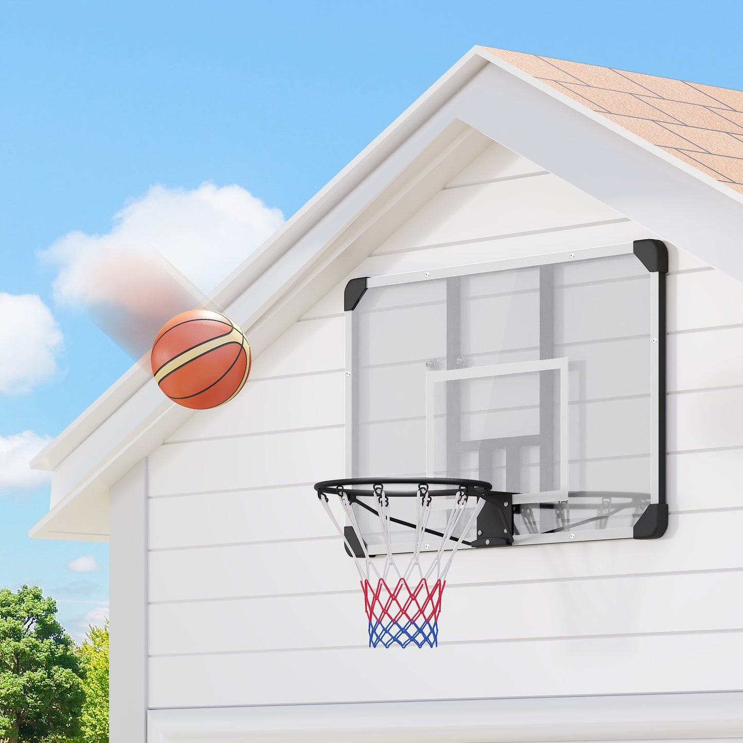 Outdoor wall-mounted basketball hoop with steel backboard