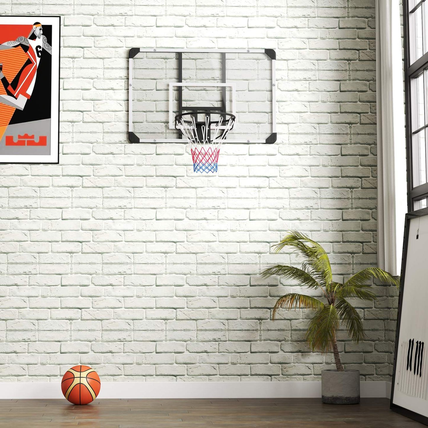 Outdoor wall-mounted basketball hoop with steel backboard
