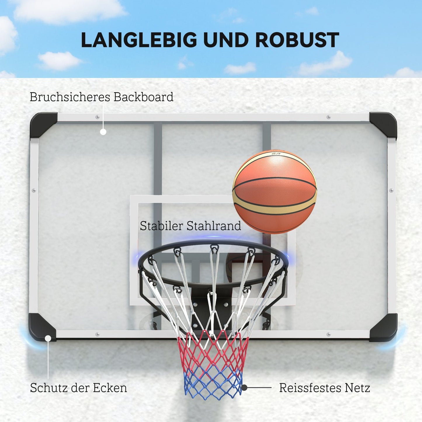Outdoor wall-mounted basketball hoop with steel backboard