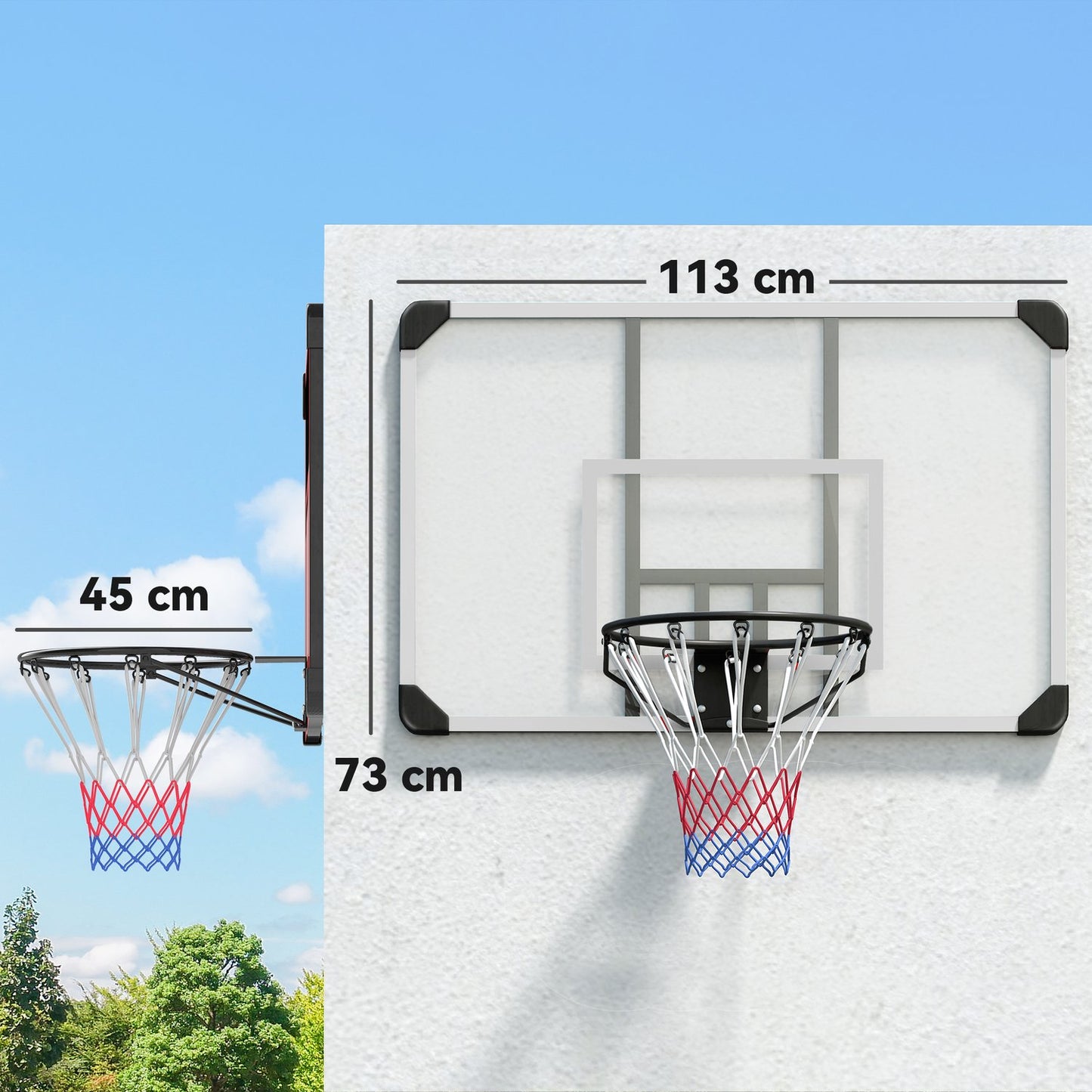 Outdoor wall-mounted basketball hoop with steel backboard