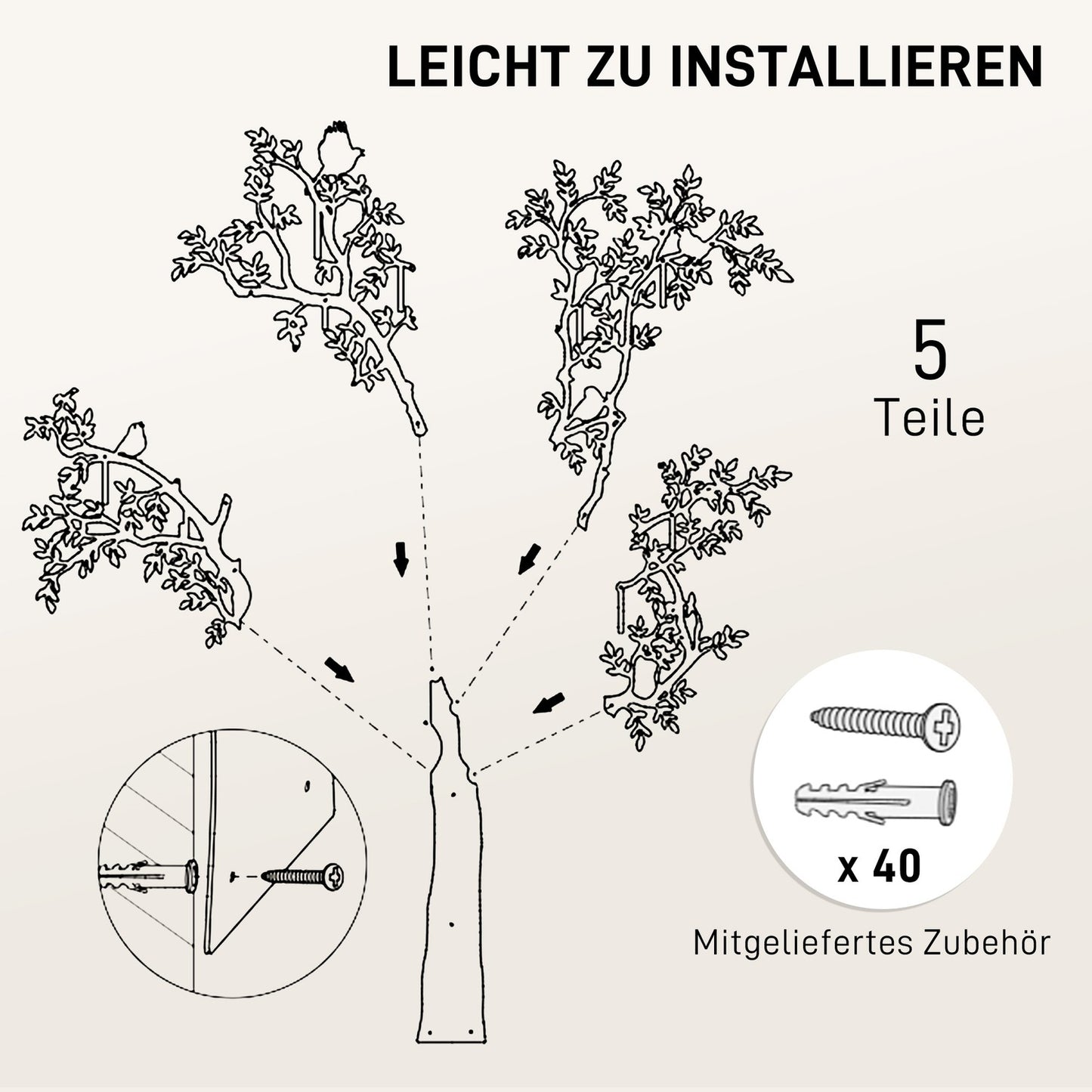 Wall-Mounted Metal Coat Rack with Tree and Bird Design