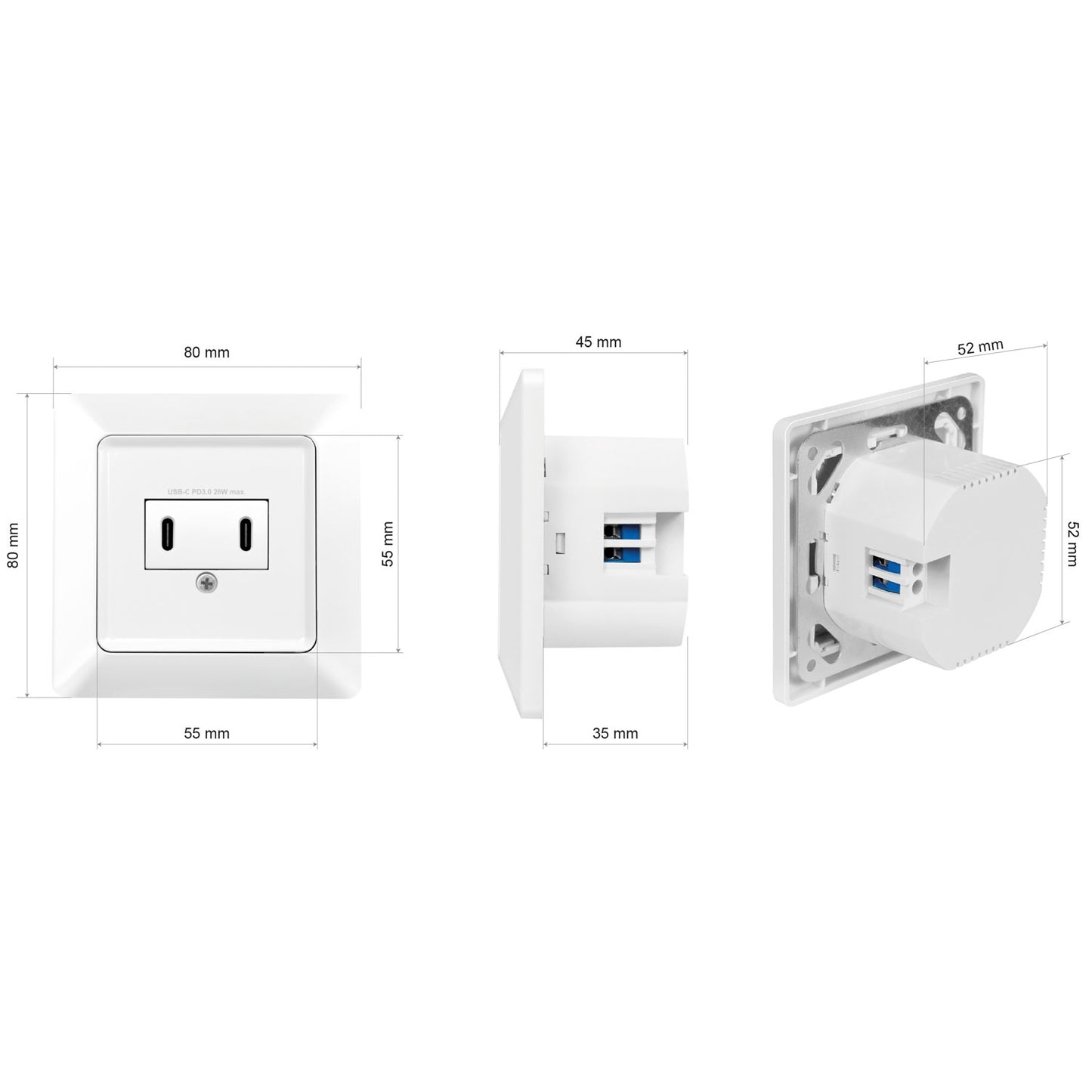 Wall outlet with 2xUSB-C PD 25W