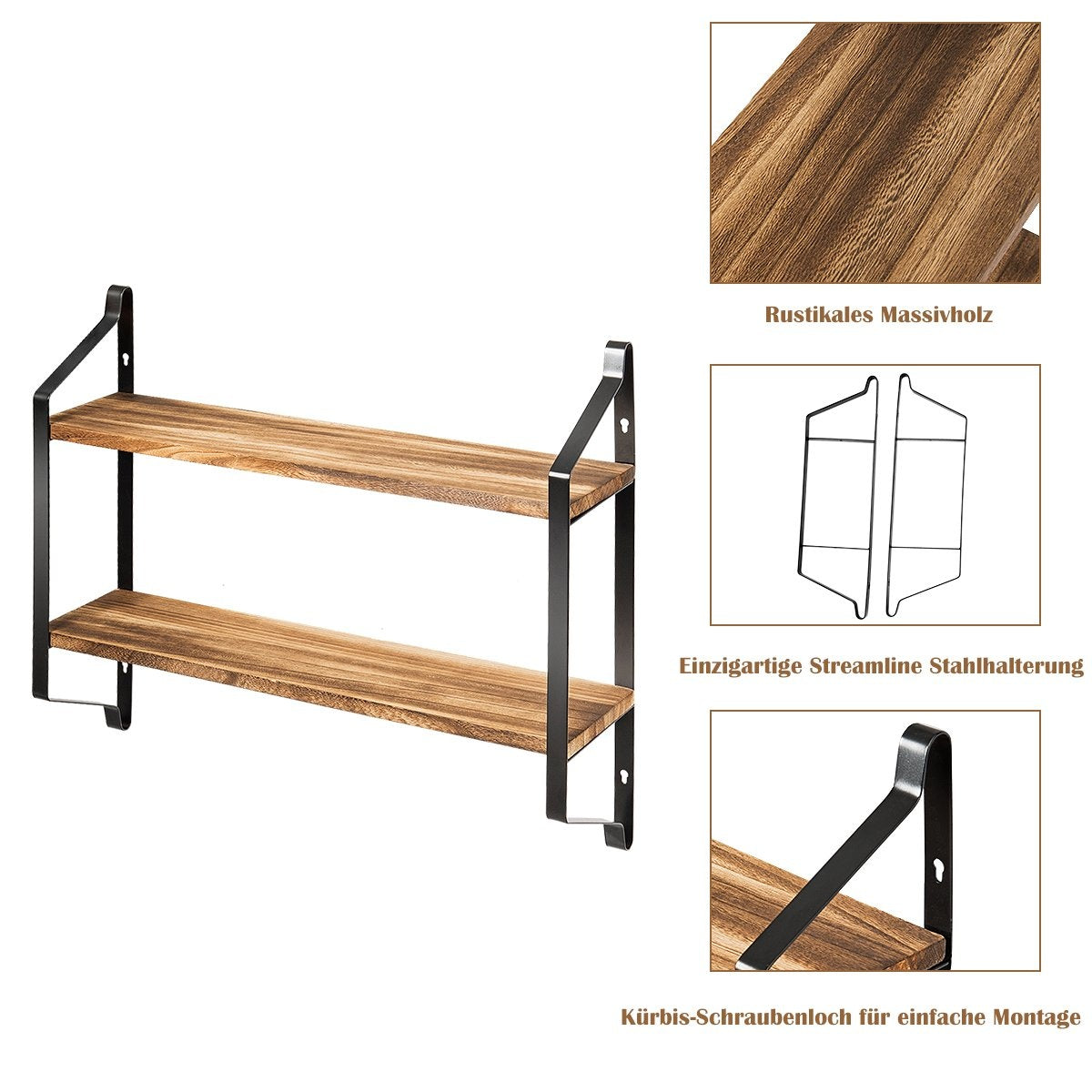 Wall shelf 2 levels floating shelf wall mounted shelf hanging 60 x 15 x 51 cm