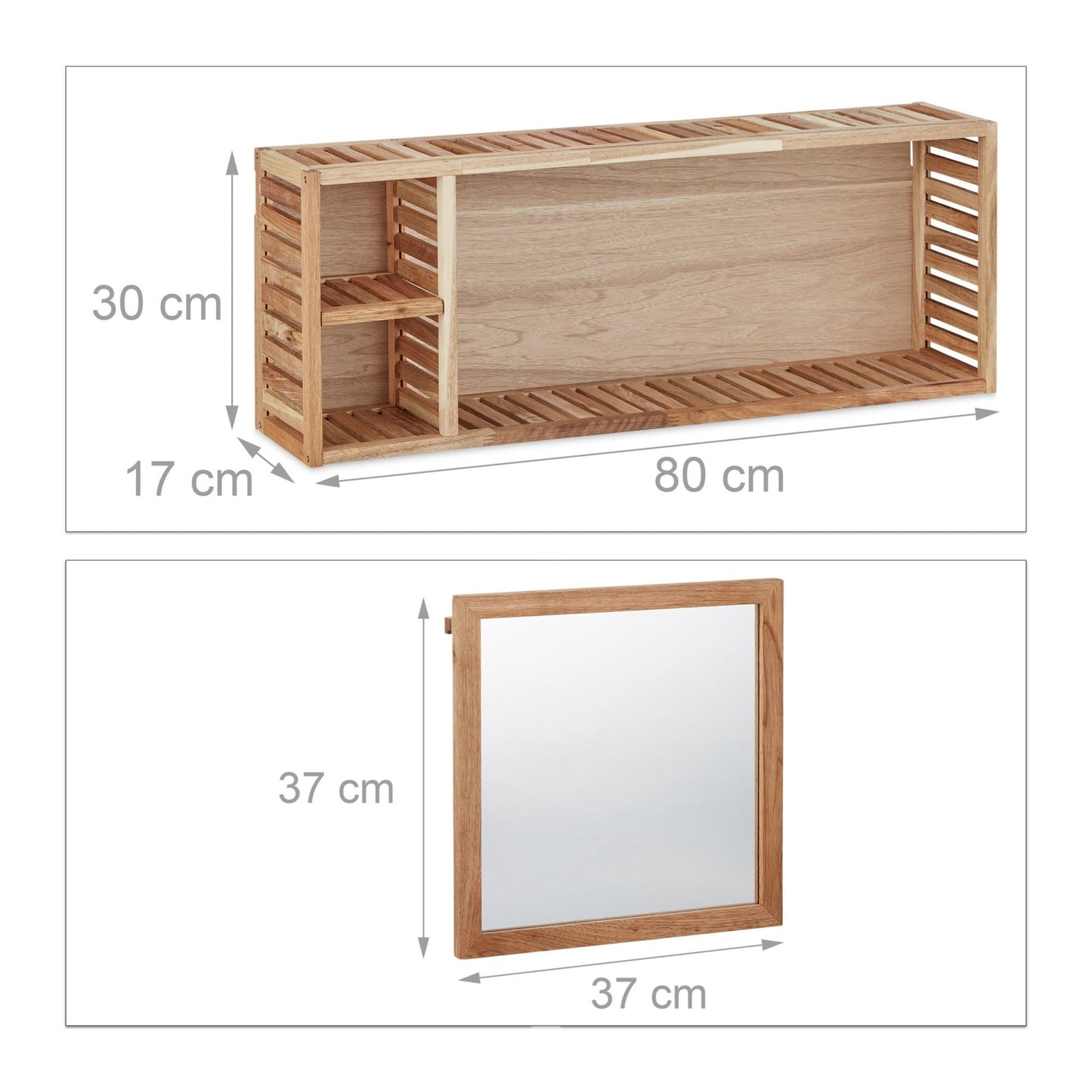 Wall shelf in walnut with mirror