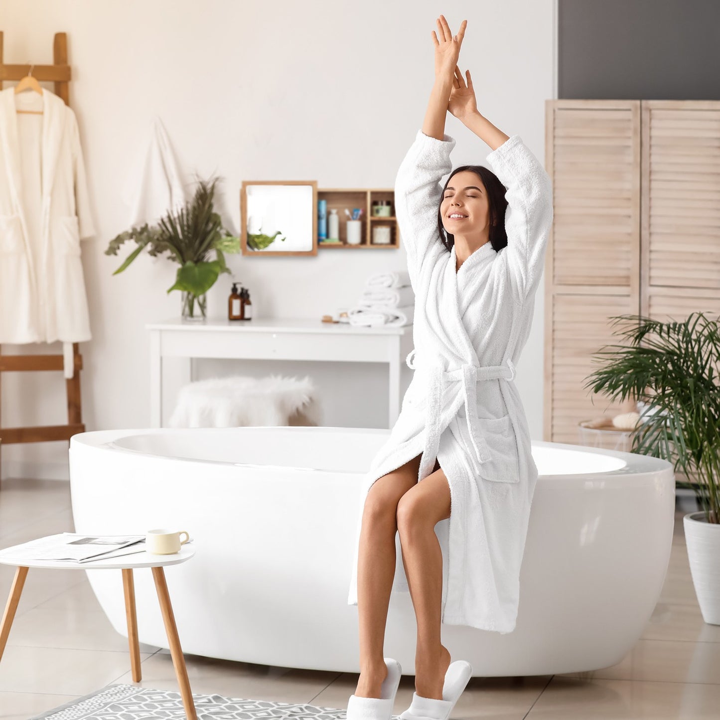 Wall shelf in walnut with mirror