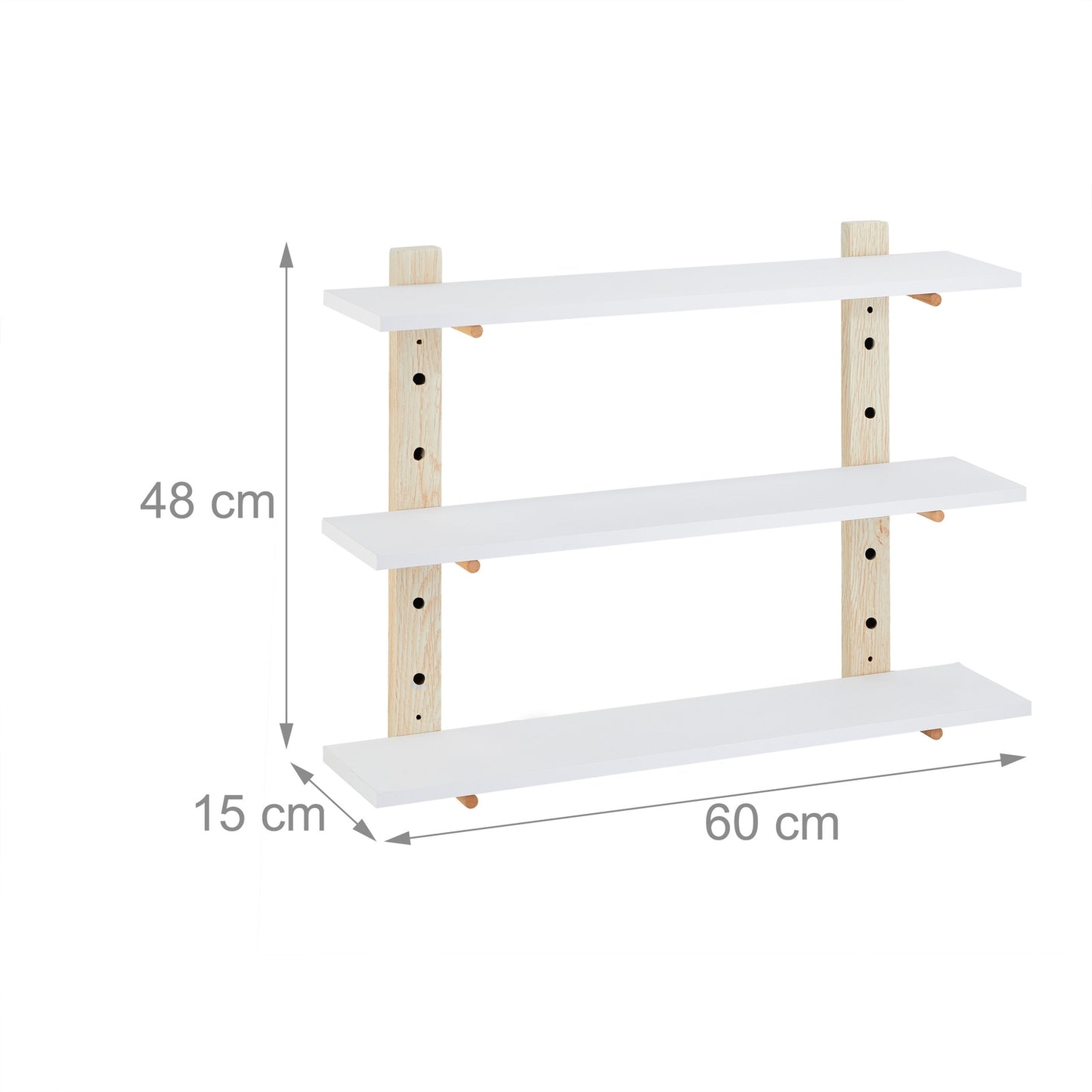 Wall shelf in wood effect with 3 shelves