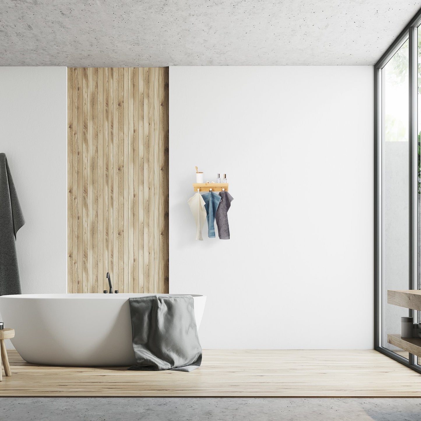 Wall shelf with 3 hooks