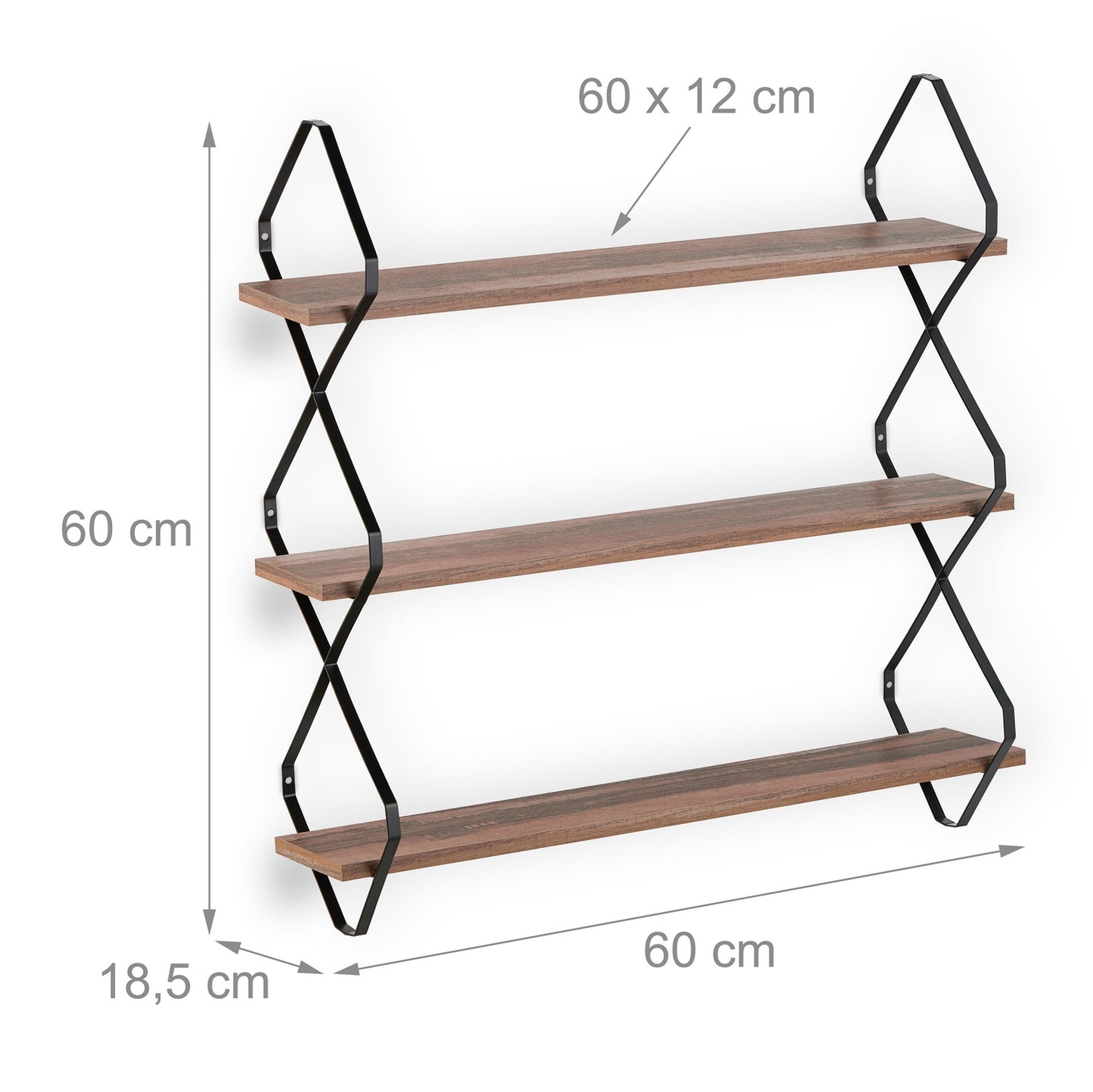 Wall shelf with 3 shelves