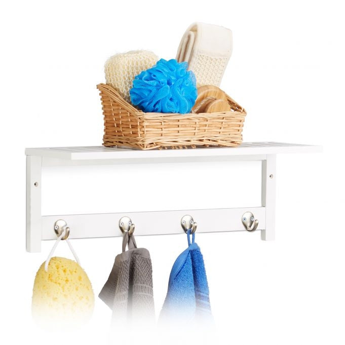 Wall shelf with hanging hooks