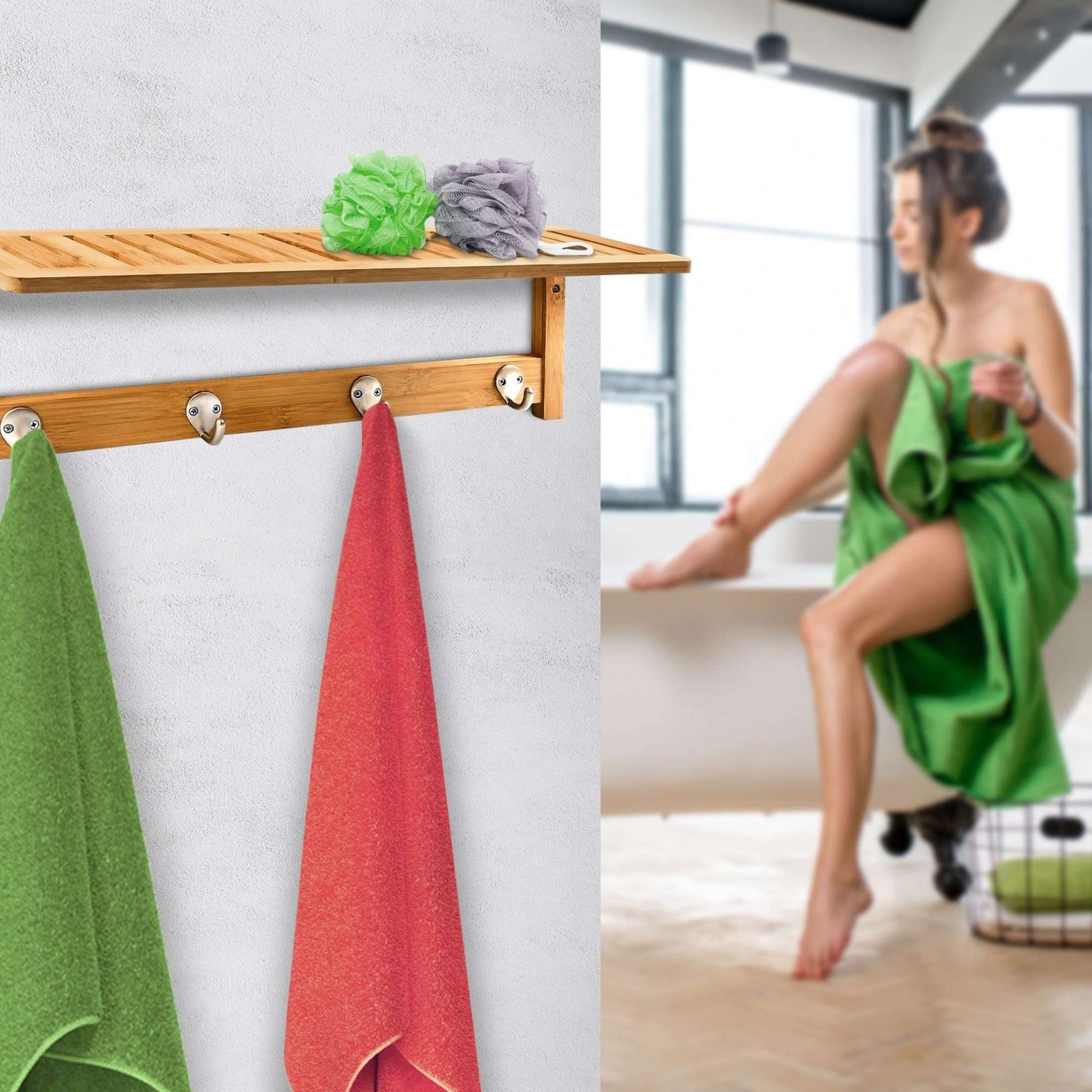 Wall shelf with hook strip