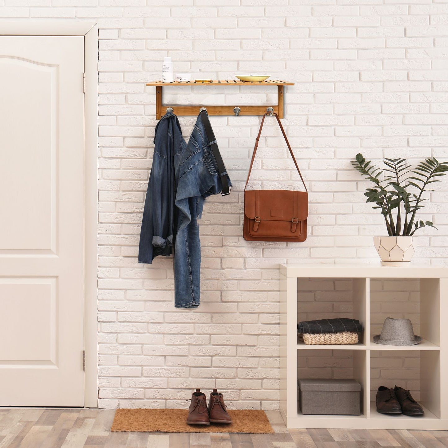 Wall shelf with hook strip