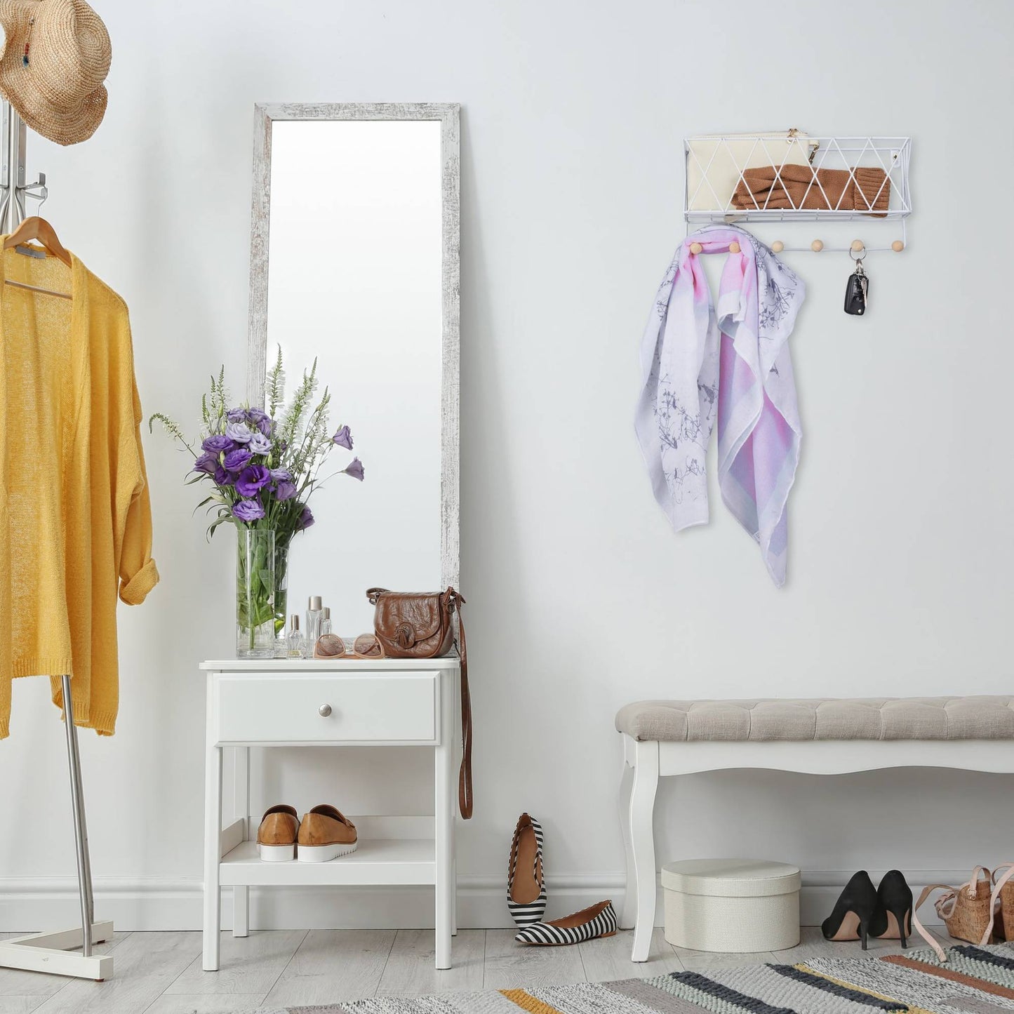 Wall shelf with hook strip