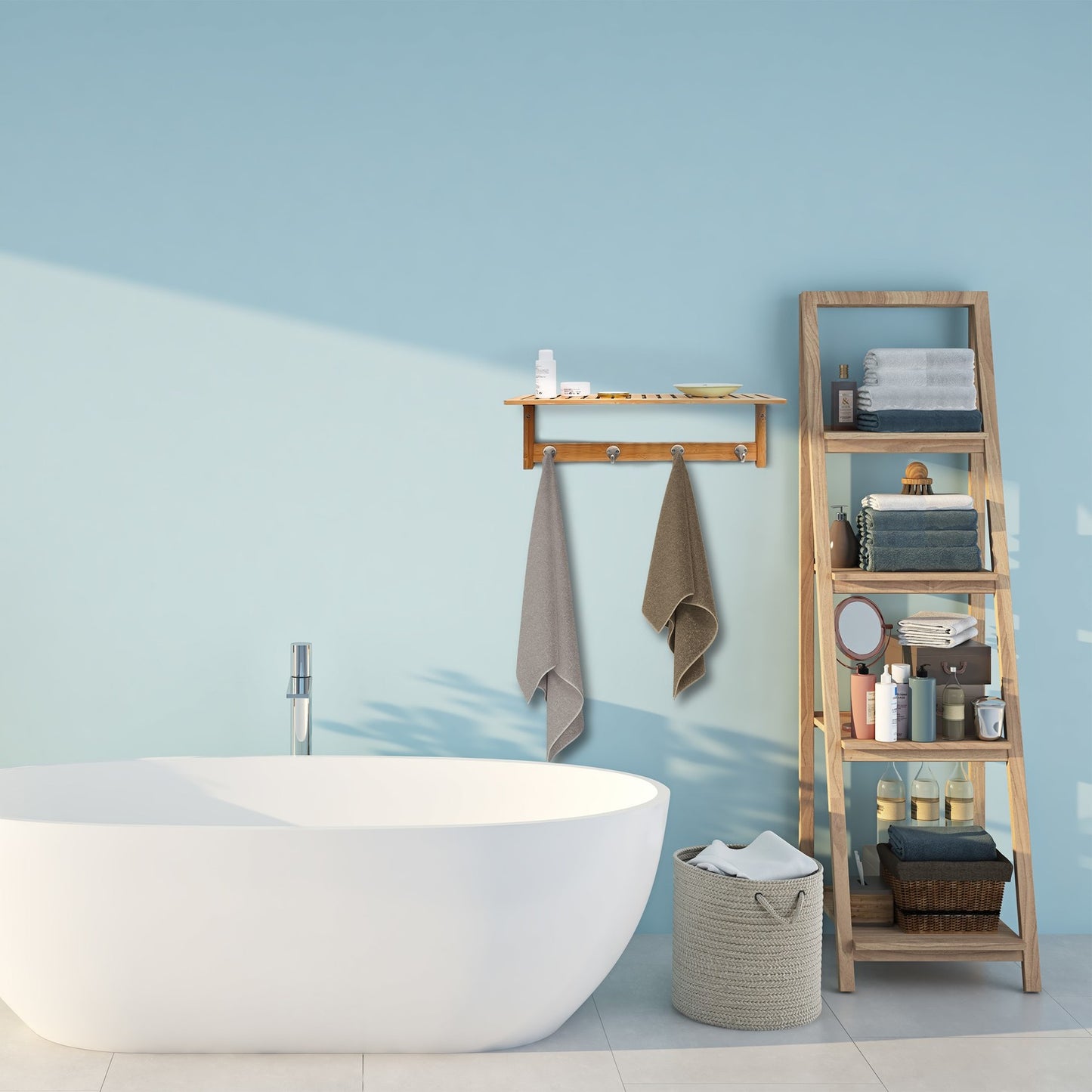 Wall shelf with hook strip