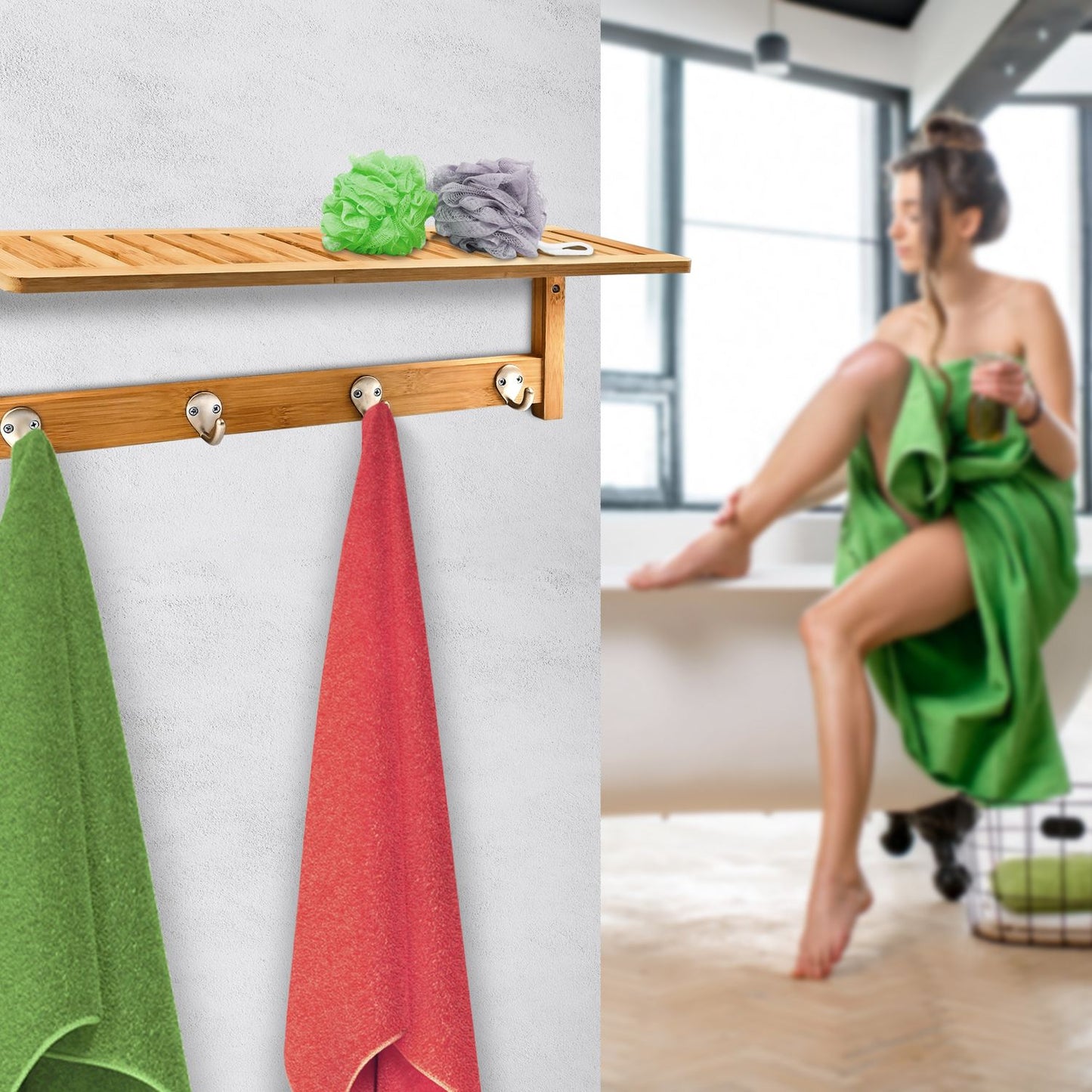 Wall shelf with hook strip