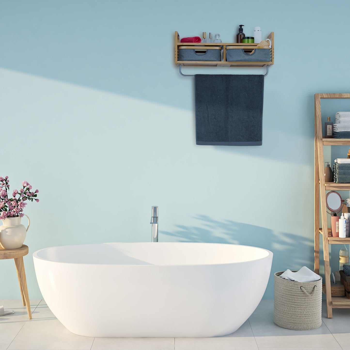 Wall shelf with towel holder