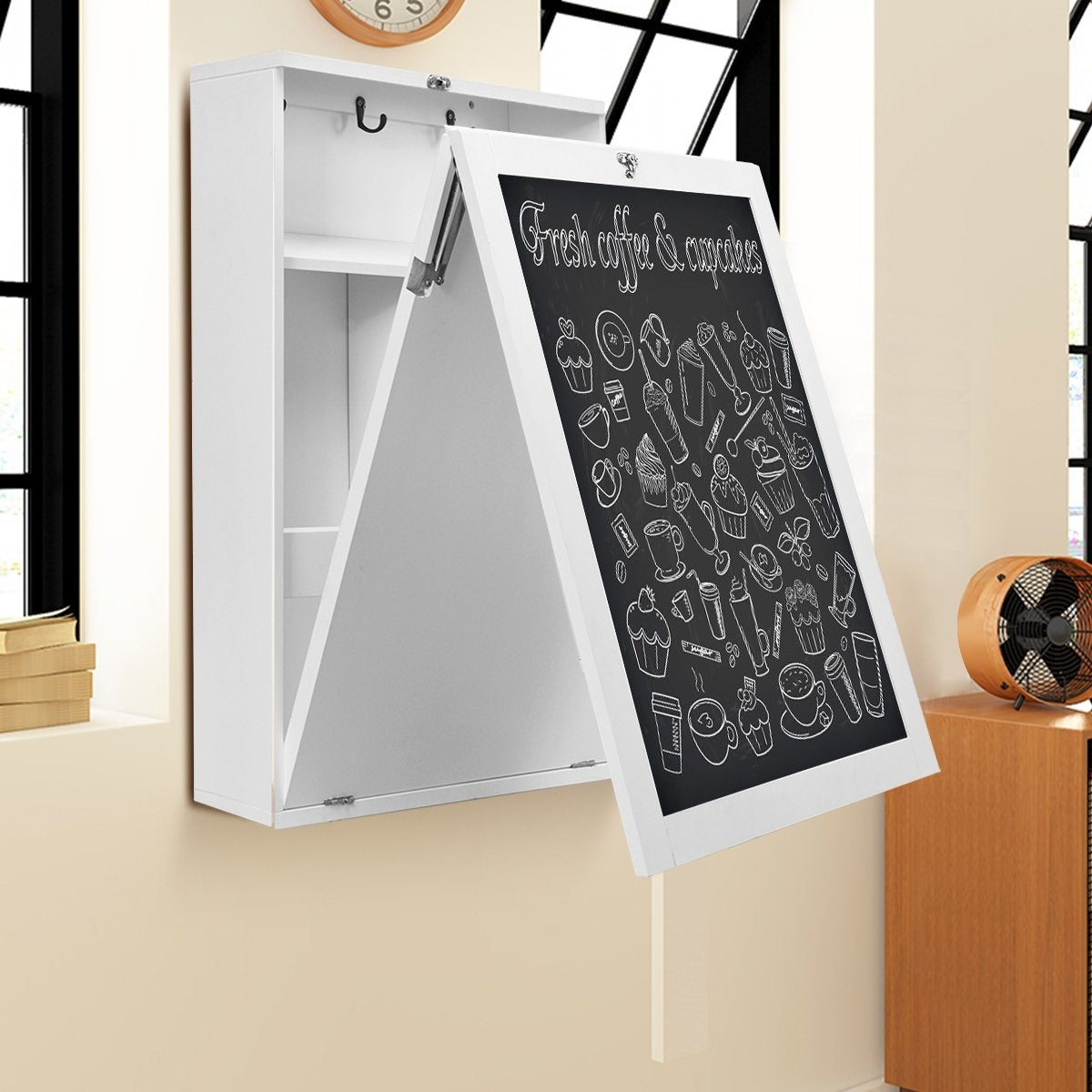 Wall table folding wall folding table convertible desk with board white/black 60 x 15.5 x 75 cm-white