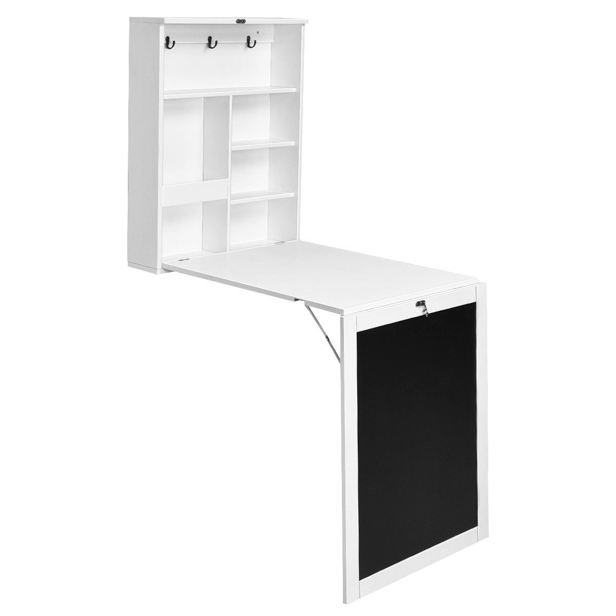 Wall table folding wall folding table convertible desk with board white/black 60 x 15.5 x 75 cm-white