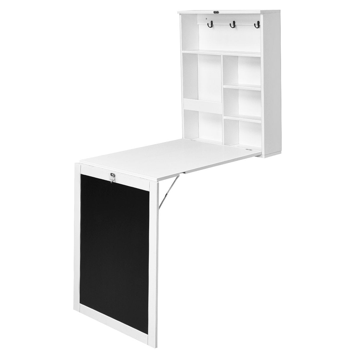 Wall table folding wall folding table convertible desk with board white/black 60 x 15.5 x 75 cm-white