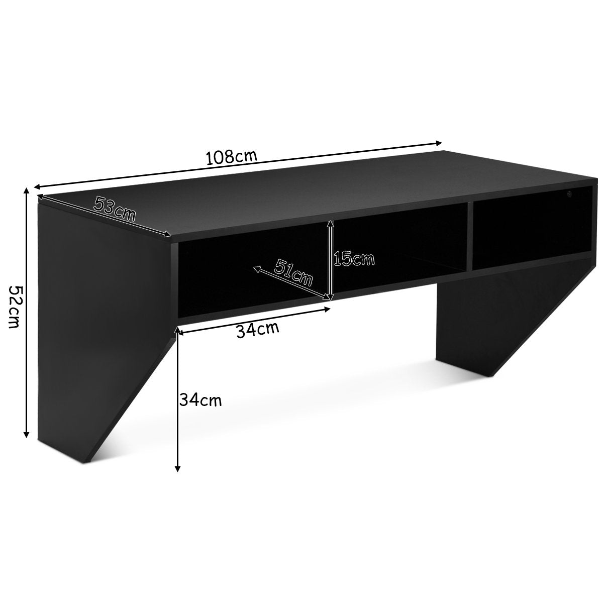 Wall table wood wall-mountable computer table with 3 shelves 108 x 53 x 52 cm black