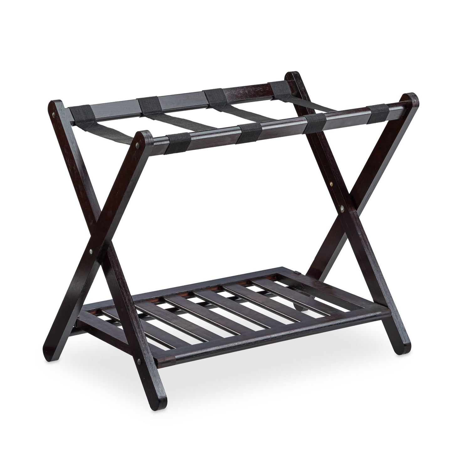 Walnut Folding Luggage Rack; Wooden Travel Accessory Holder Stand Brown