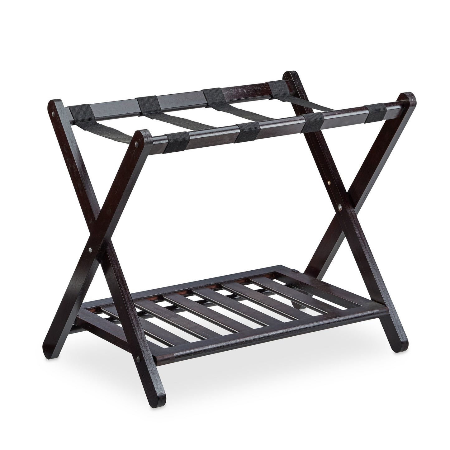 Walnut Folding Luggage Rack; Wooden Travel Accessory Holder Stand Brown