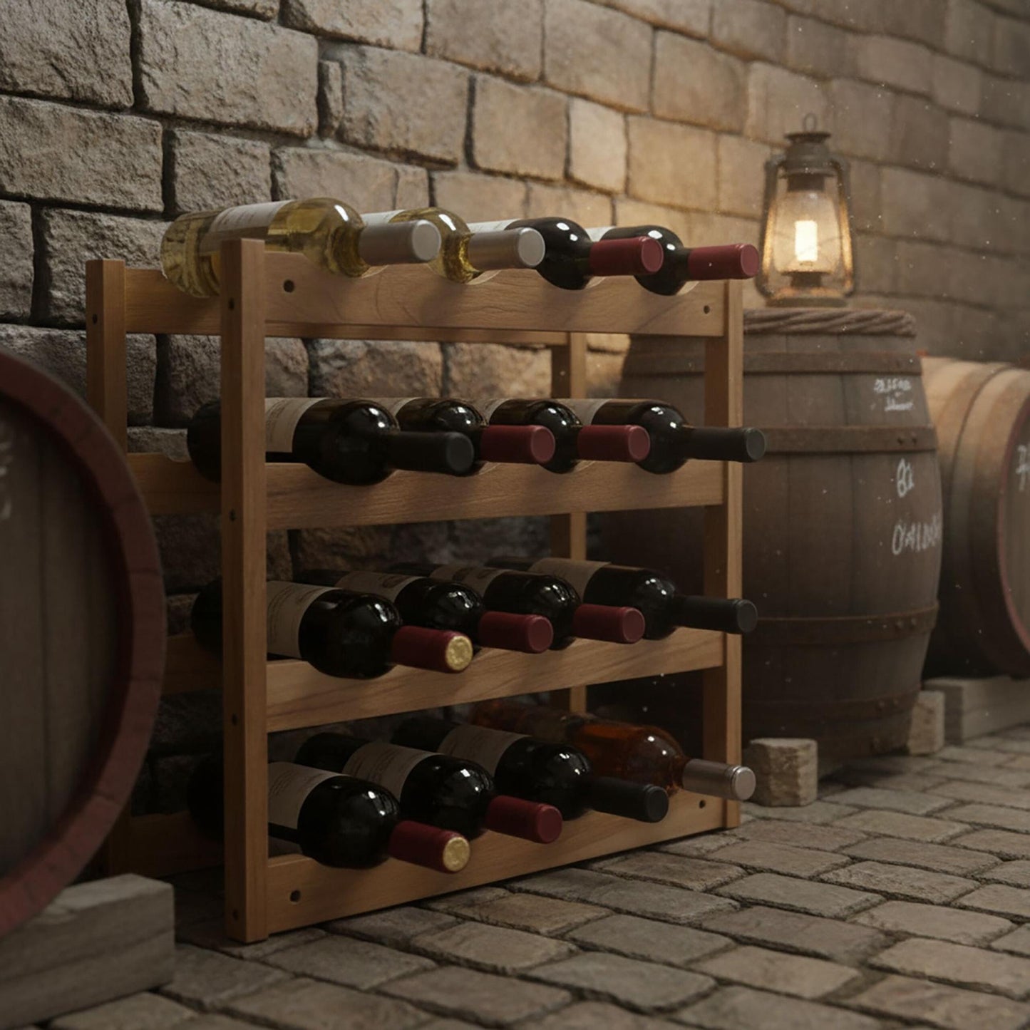Walnut Wine Rack, Holds 16 Bottles, Compact Design