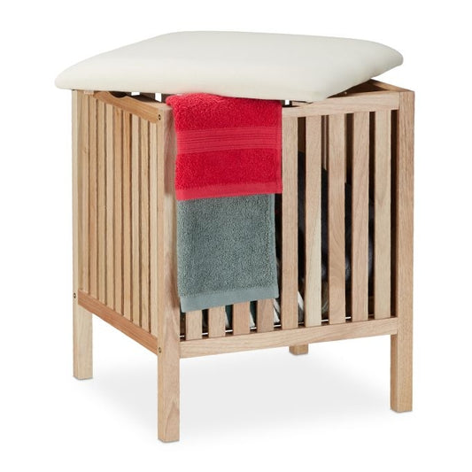 Walnut Wood Washing Basket with Seat