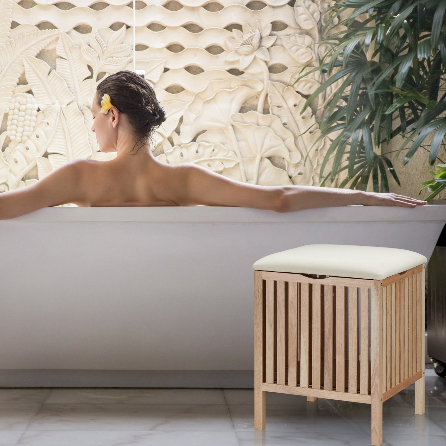 Walnut Wood Washing Basket with Seat