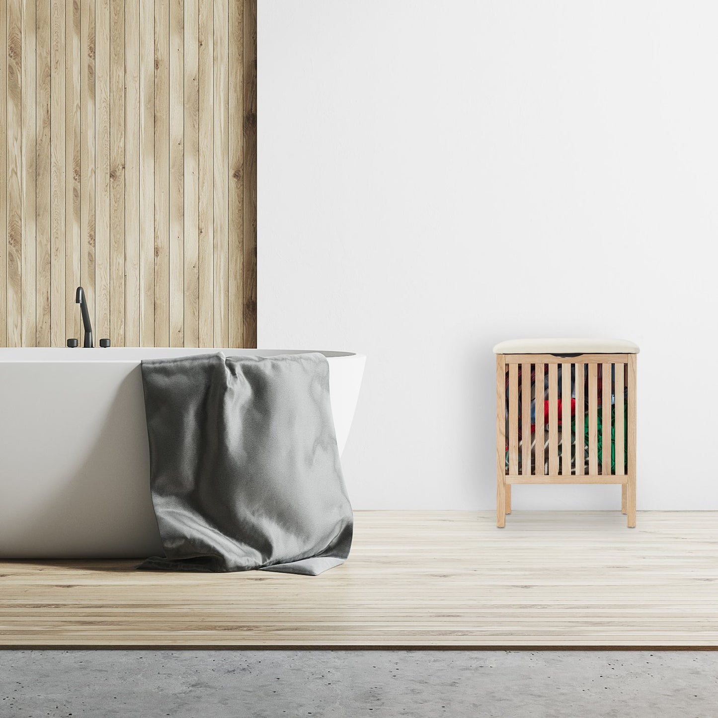 Walnut Wood Washing Basket with Seat