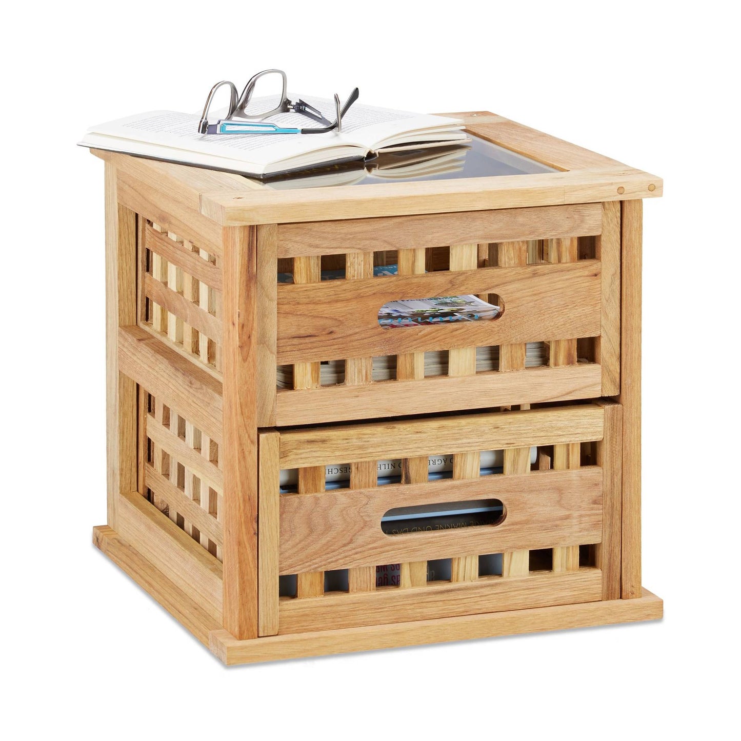 Walnut side table with 2 drawers