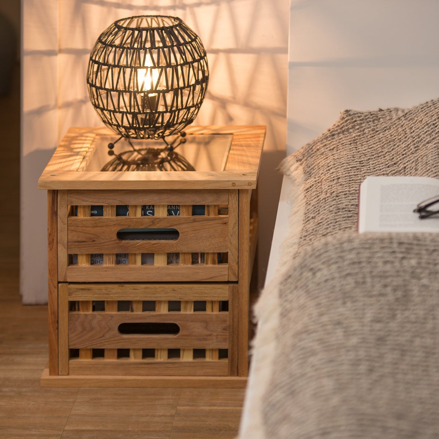 Walnut side table with 2 drawers