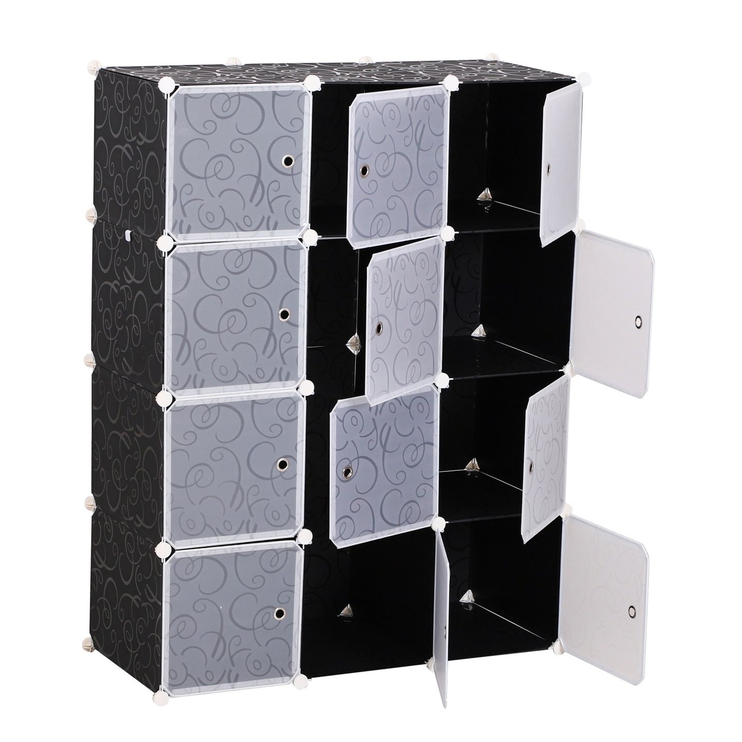 Modular black & white PP wardrobe with clothes rail