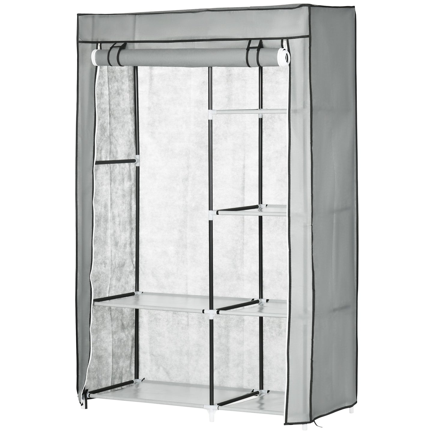 Foldable gray wardrobe, 6 compartments, 103x43x162.5 cm