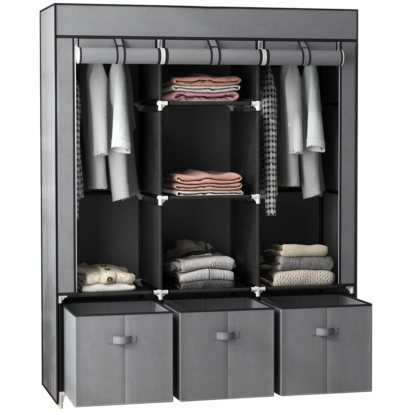 Folding wardrobe, zipper, non-woven, dark grey