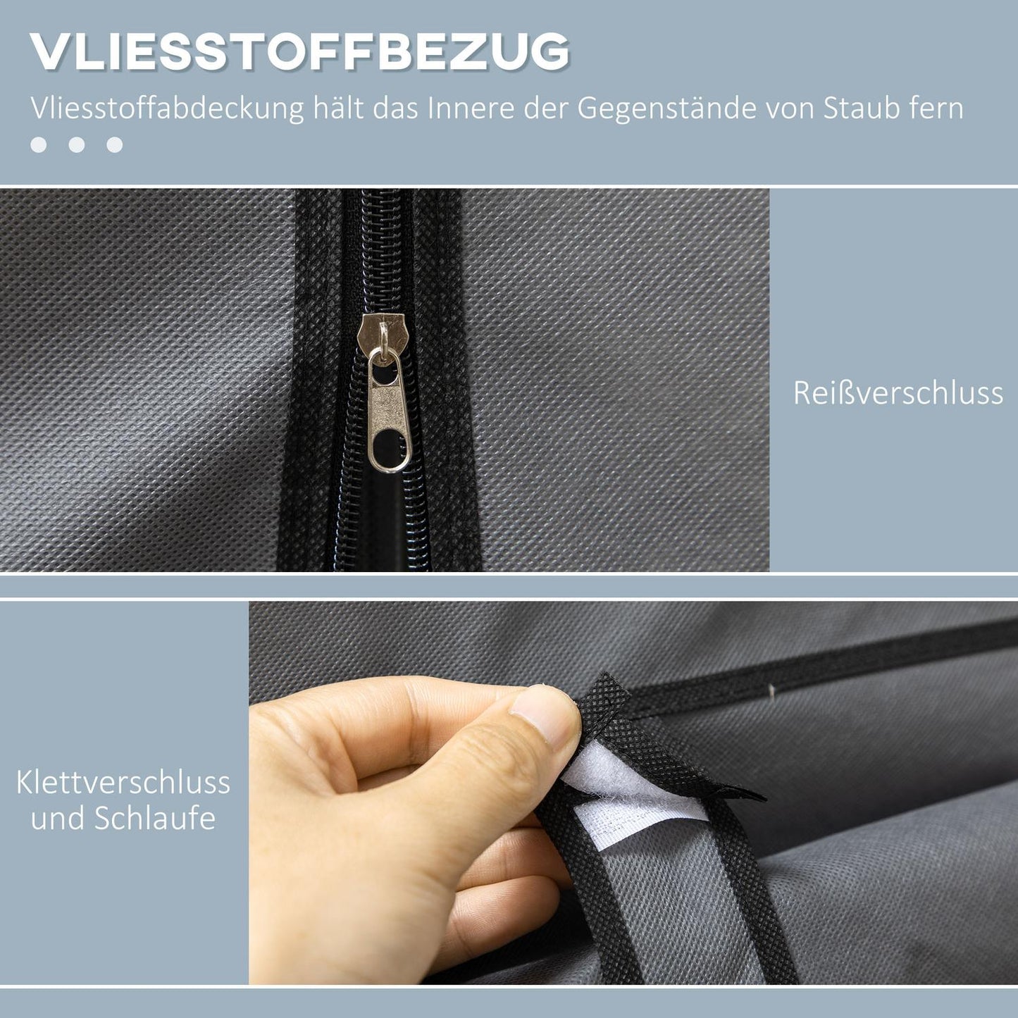 Folding wardrobe, zipper, non-woven, dark grey