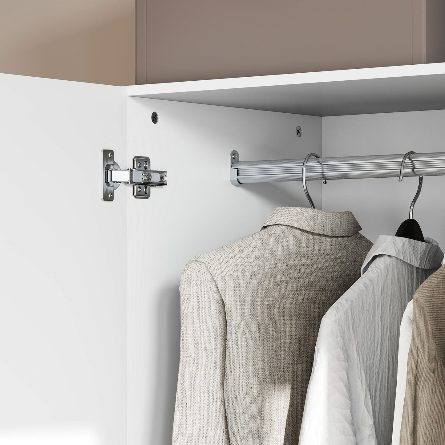 White two-door wardrobe with clothes rail and drawers