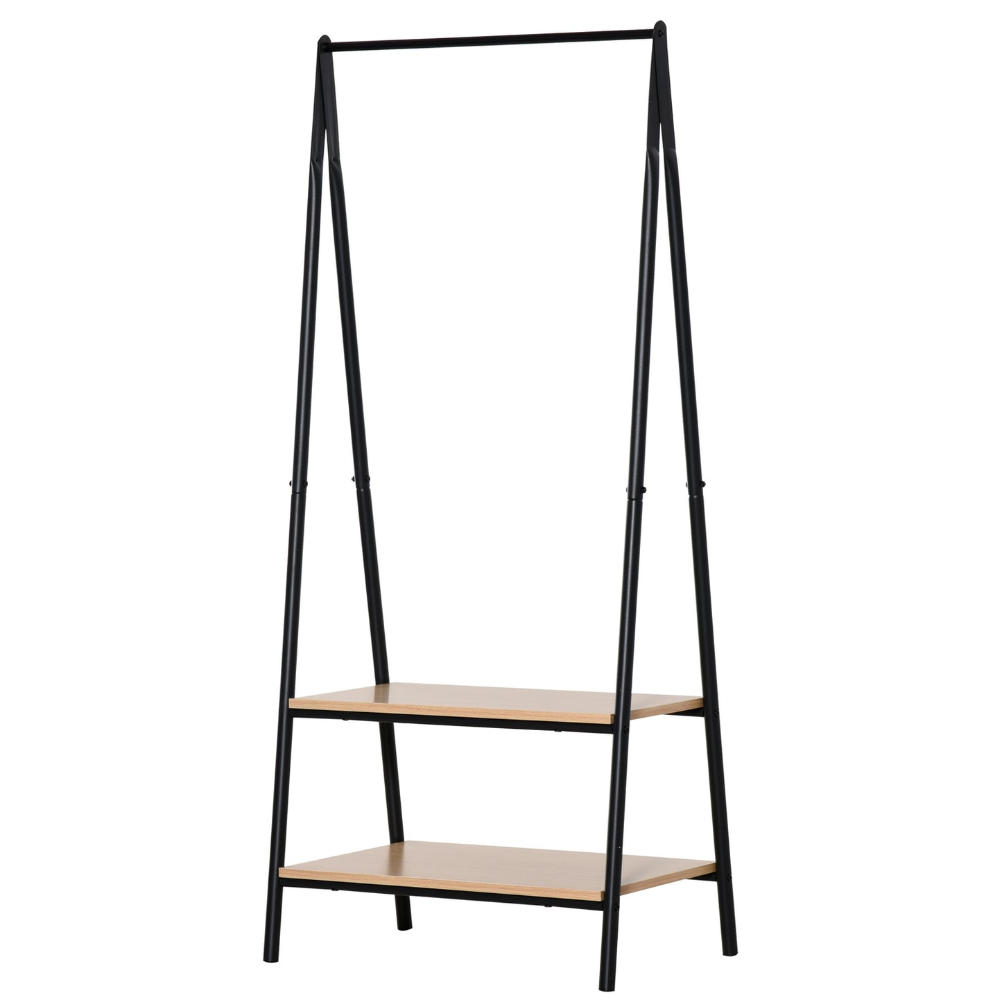Clothes rack with shoe storage, metal & wood, black/natural