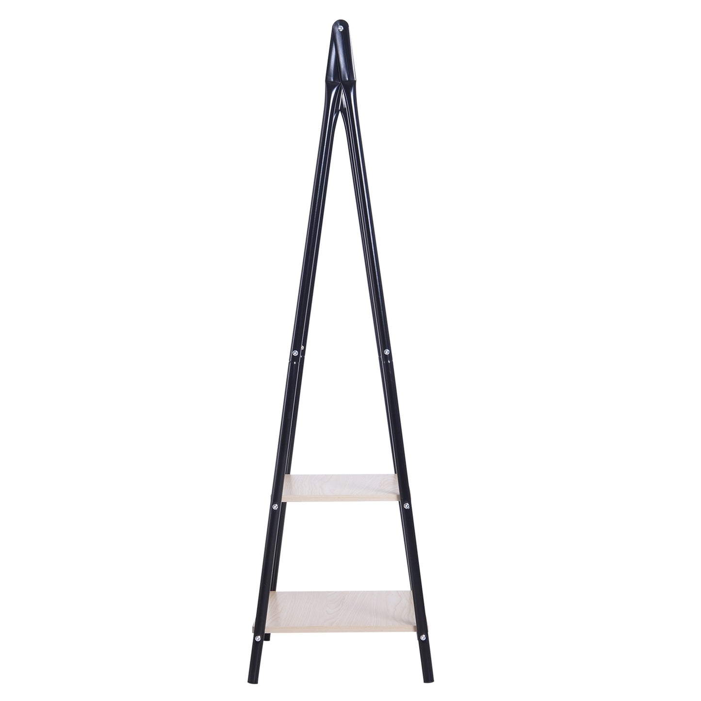 Clothes rack with shoe storage, metal & wood, black/natural