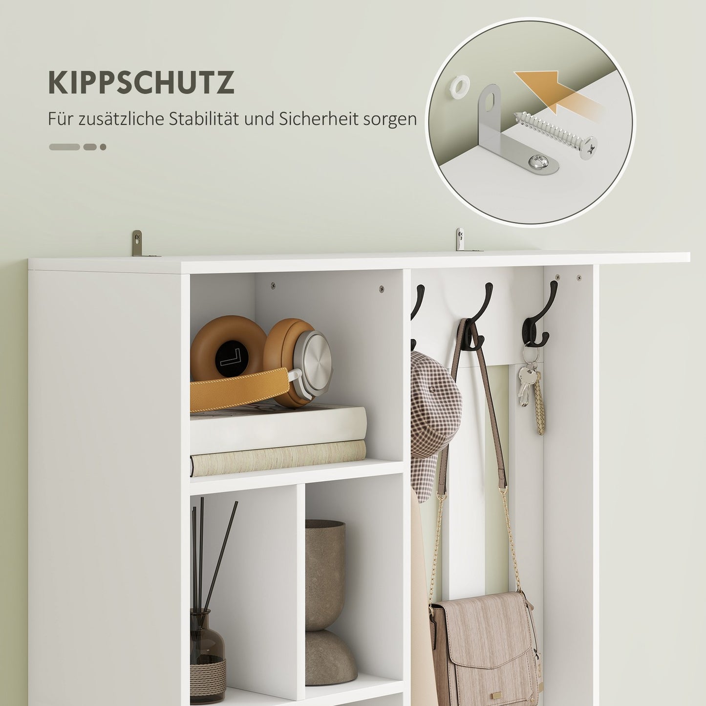 Wardrobe with Clothes Rack, Shoe Bench, Hooks, MDF, White