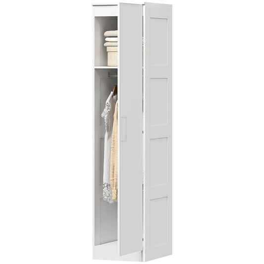 Wardrobe with Clothes Rail, Shelf, Soft-Close Door, White, 40x52x180 cm