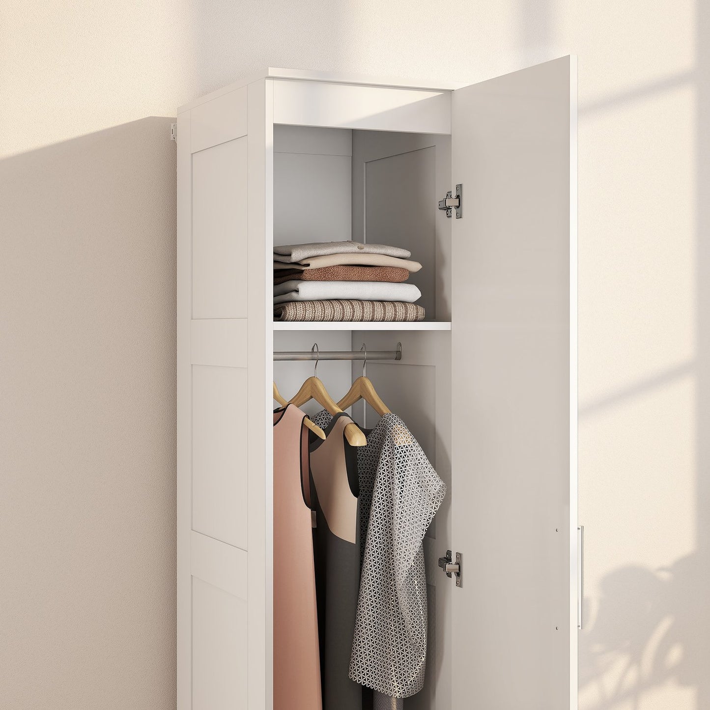 Wardrobe with Clothes Rail, Shelf, Soft-Close Door, White, 40x52x180 cm
