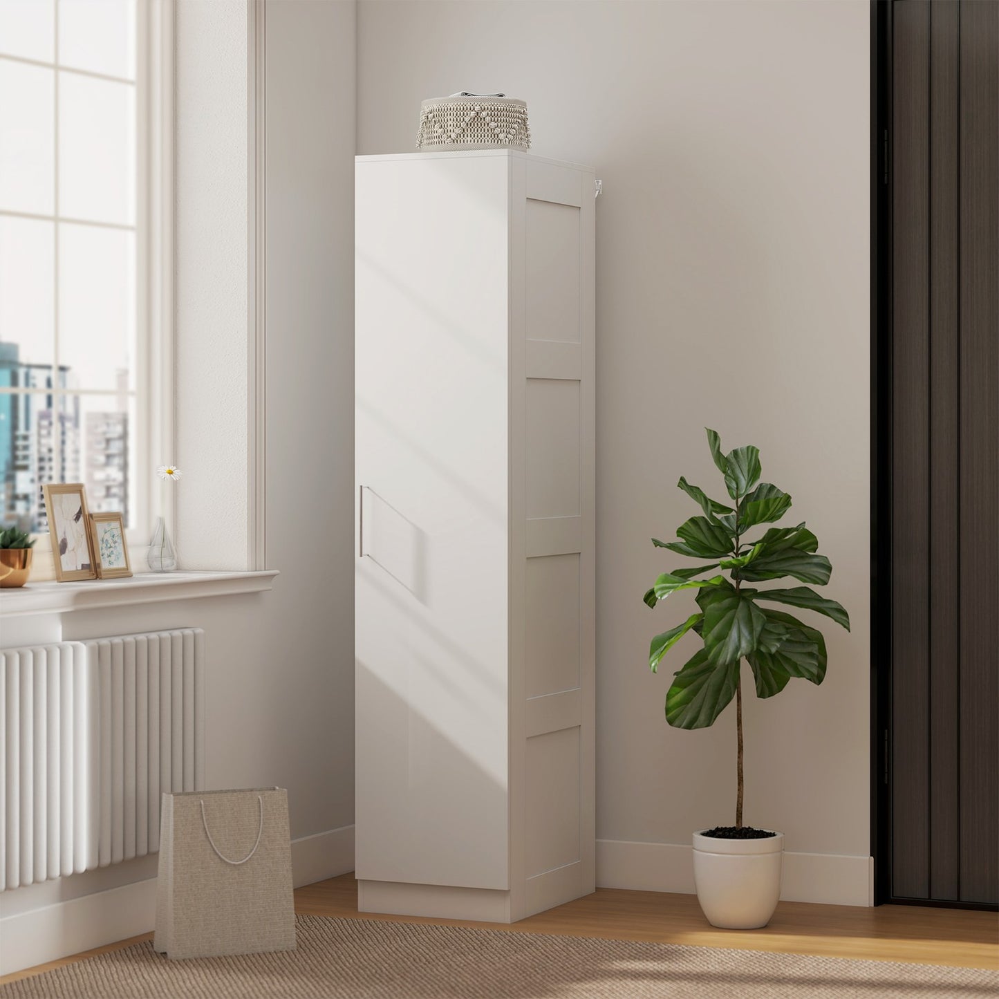 Wardrobe with Clothes Rail, Shelf, Soft-Close Door, White, 40x52x180 cm