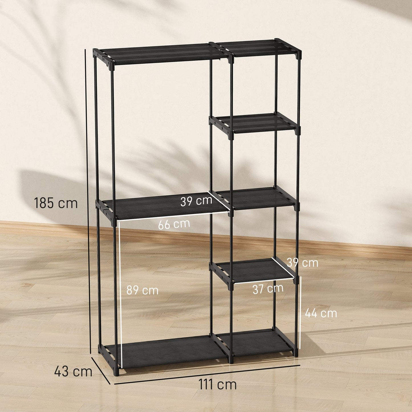 Wardrobe with Hanging Rail and Shelves, 111x43x185 cm, Black