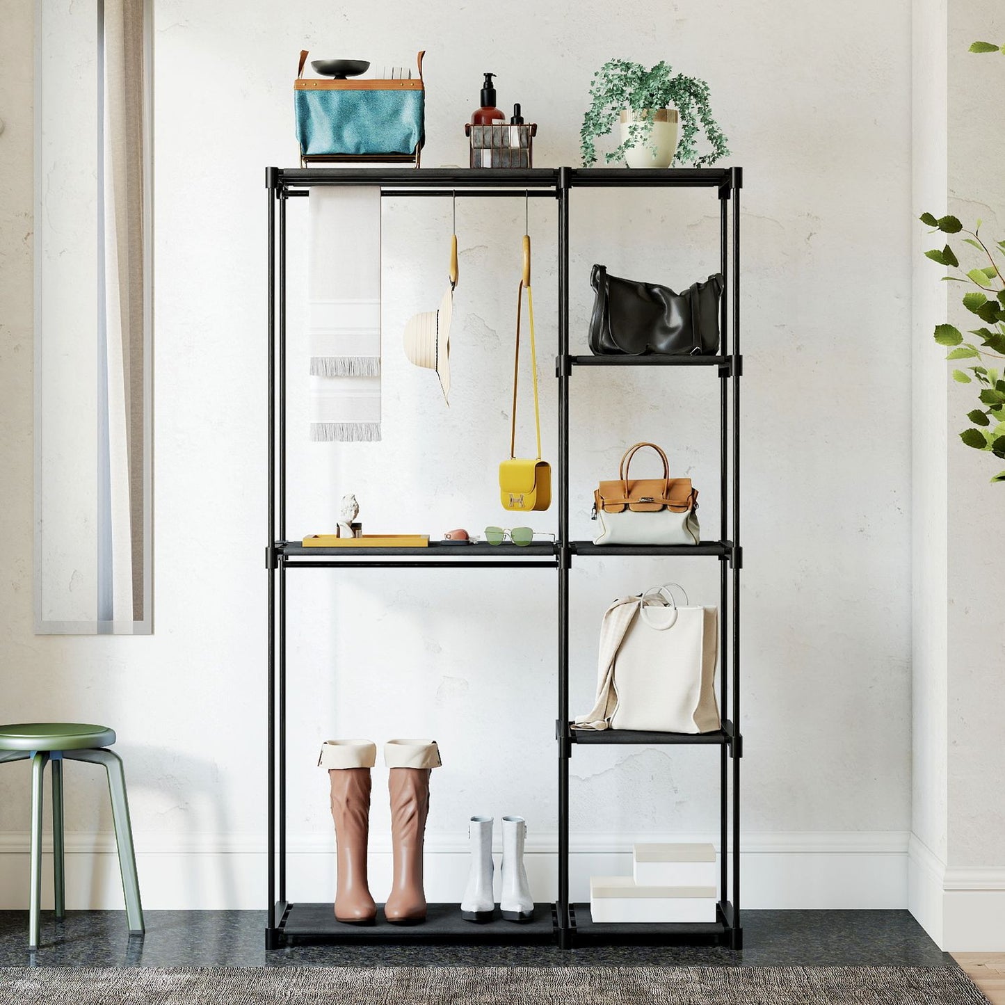 Wardrobe with Hanging Rail and Shelves, 111x43x185 cm, Black