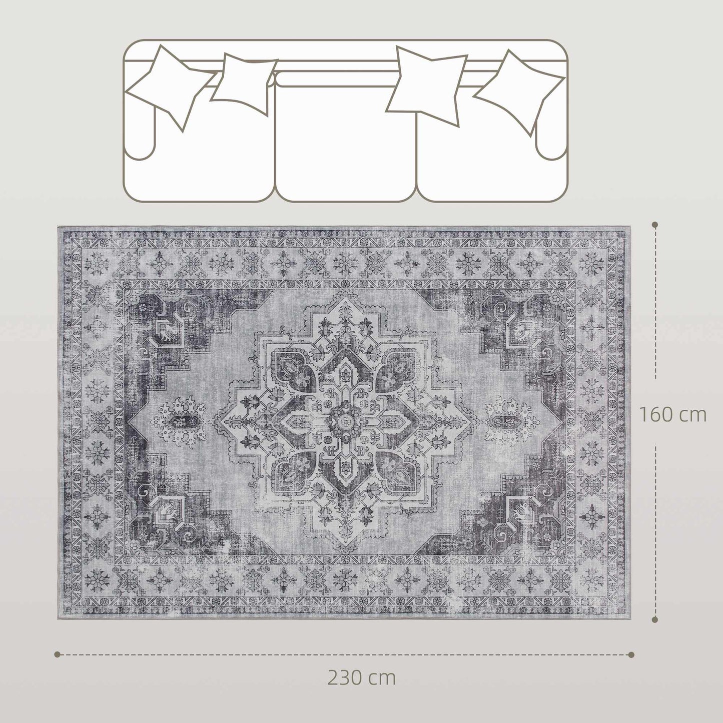 Washable Non-Slip Flannel Rug, 230x160cm, Gray