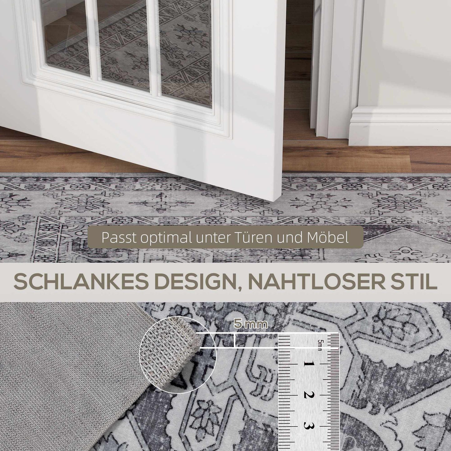 Washable Non-Slip Flannel Rug, 230x160cm, Gray