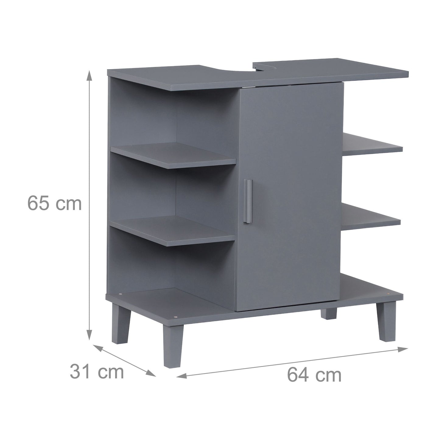 Washbasin Cabinet with Door & 6 Open Shelves