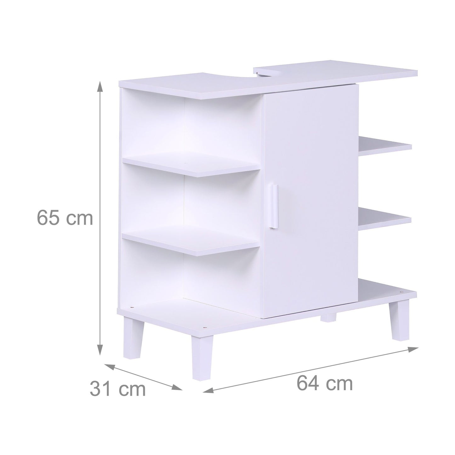 Washbasin Cabinet with Door & 6 Open Shelves, MDF