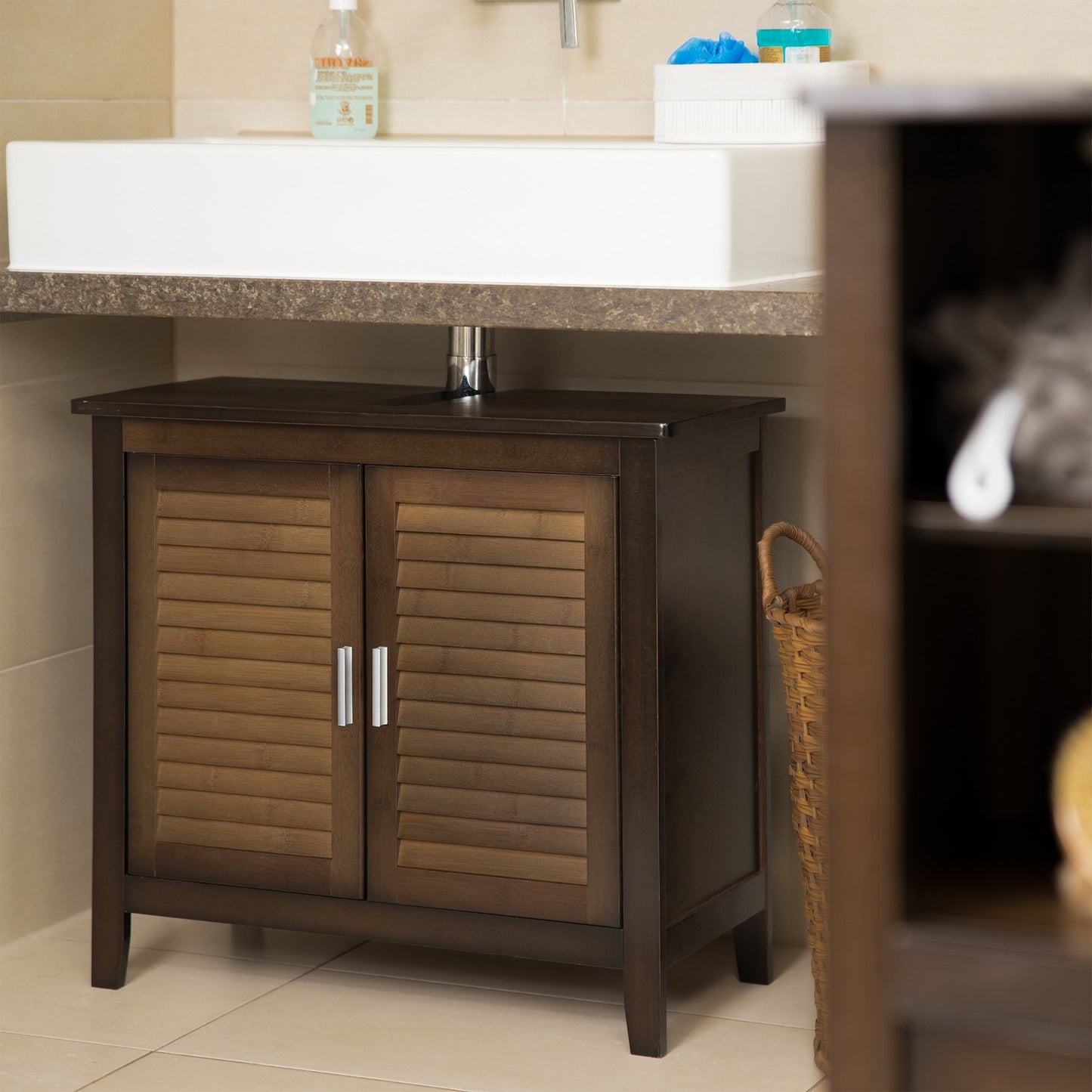 Washbasin cabinet brown LAMELL